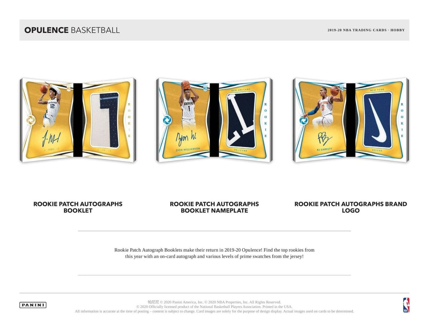 2019-20 Panini Opulence Basketball Hobby (Box)