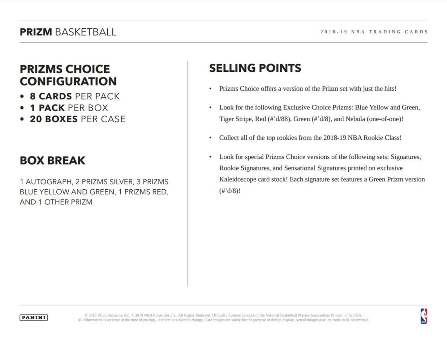 2019-20 Panini Prizm Choice Basketball (Box)