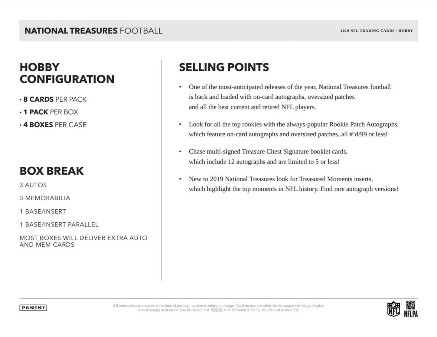 2019 Panini National Treasures FOTL 1st Off the Line Football Hobby (Box)