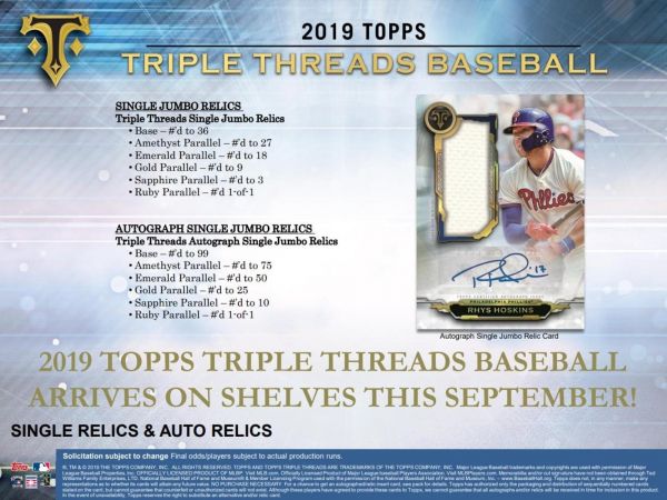 2019 Topps Triple Threads Baseball Hobby 18 Box (Case)