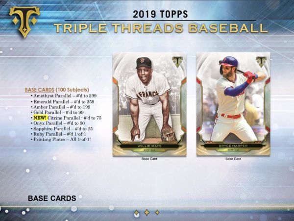 2019 Topps Triple Threads Baseball Hobby 18 Box (Case)