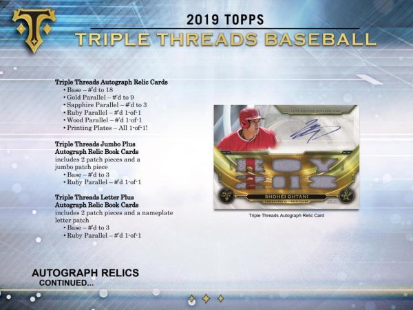 2019 Topps Triple Threads Baseball Hobby 18 Box (Case)
