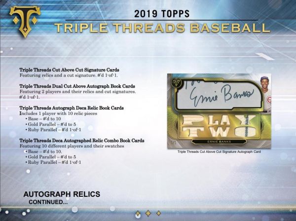 2019 Topps Triple Threads Baseball Hobby 18 Box (Case)