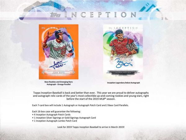 2019 Topps Inception Baseball Hobby 16 Box (Case)