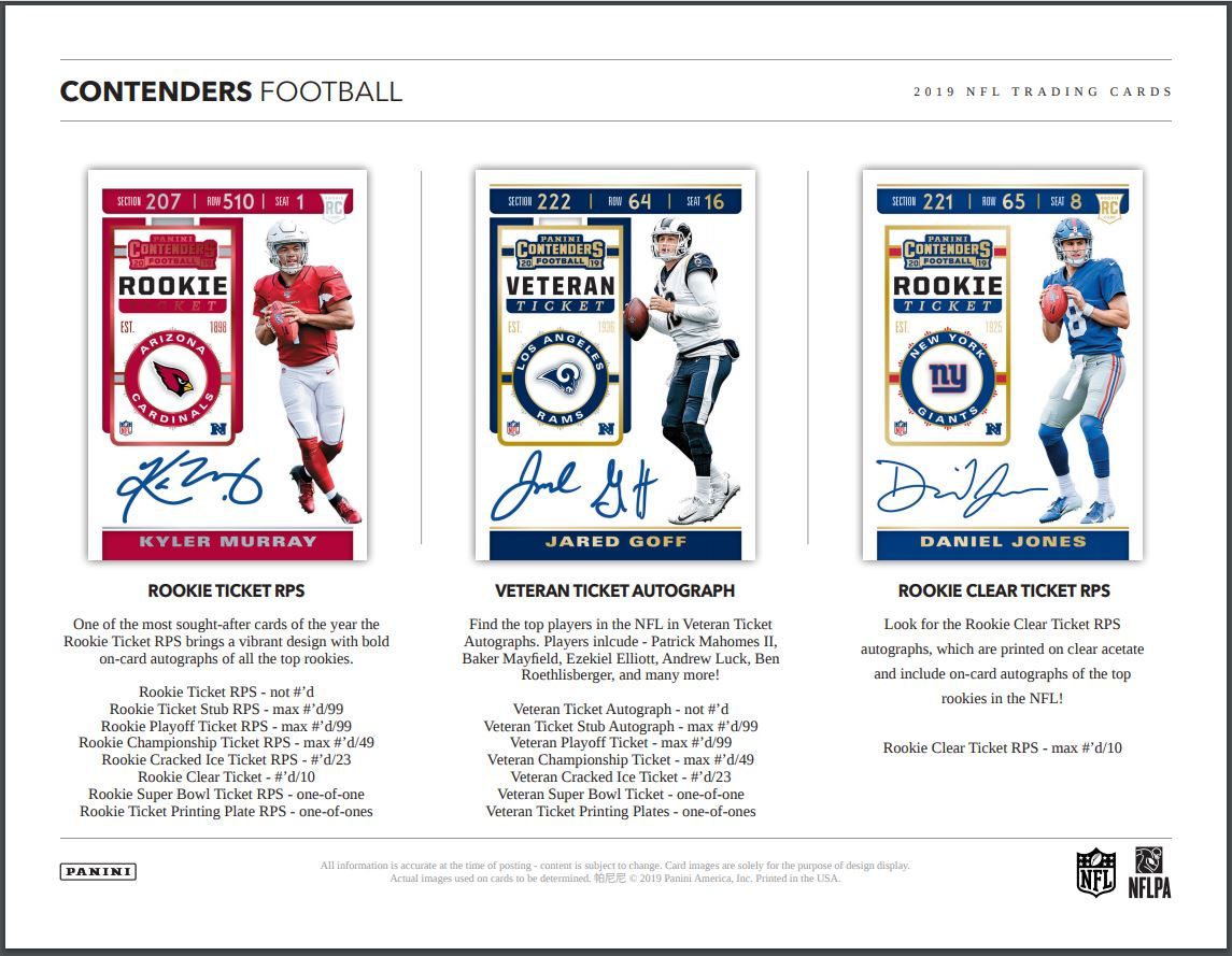 2019 Panini Contenders Football Hobby (Box)