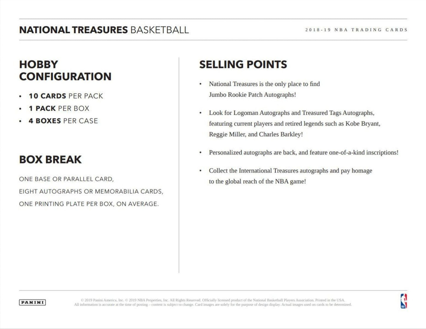 2018-19 Panini National Treasures Basketball Hobby (Box)