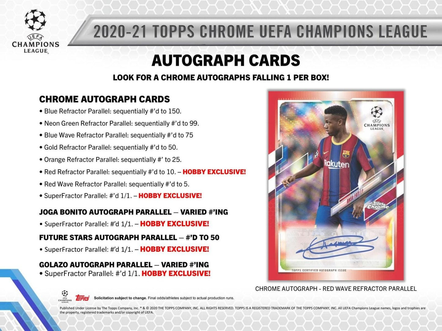 2020-21 Topps Chrome UEFA Champions League Soccer Hobby (Box)