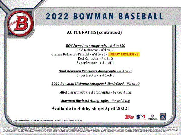 2022 Bowman Baseball Hobby 12 Box (Case)