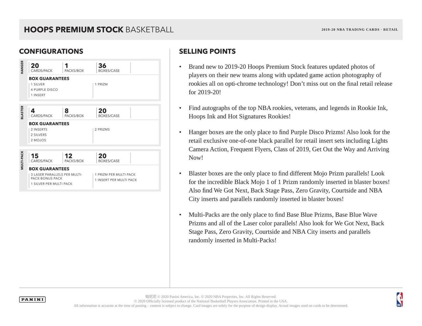 2019-20 Panini Hoops Premium Stock Basketball Blaster (Red)(Box)