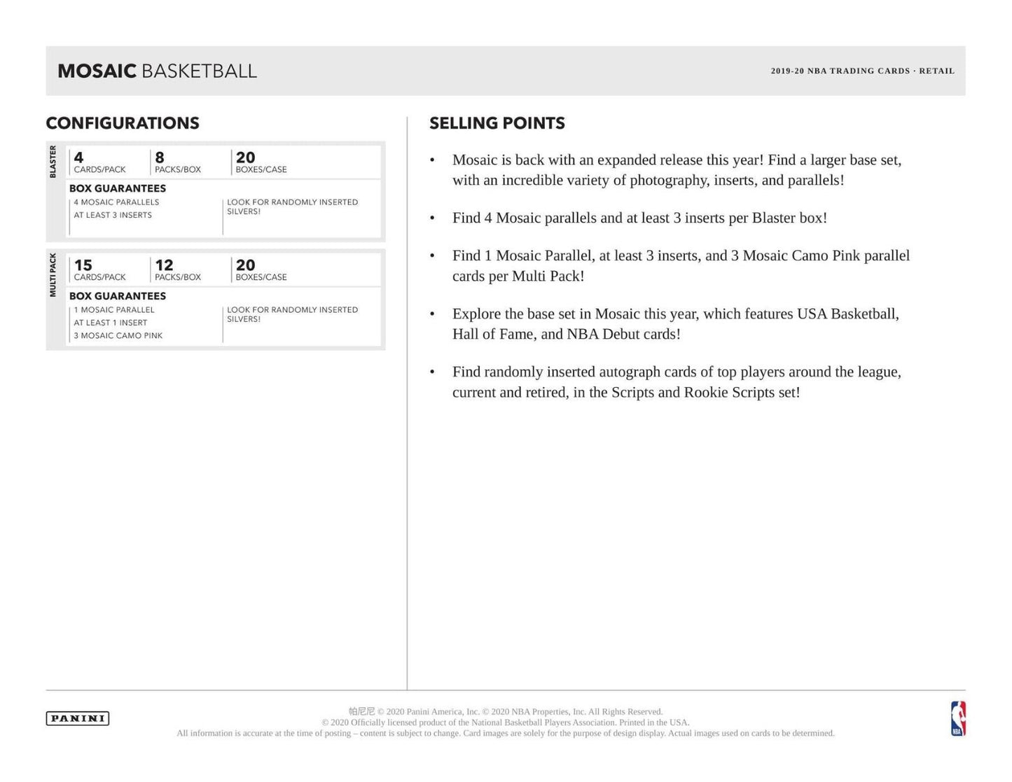 2019-20 Panini Mosaic Basketball Multi-Pack Cello (Box)