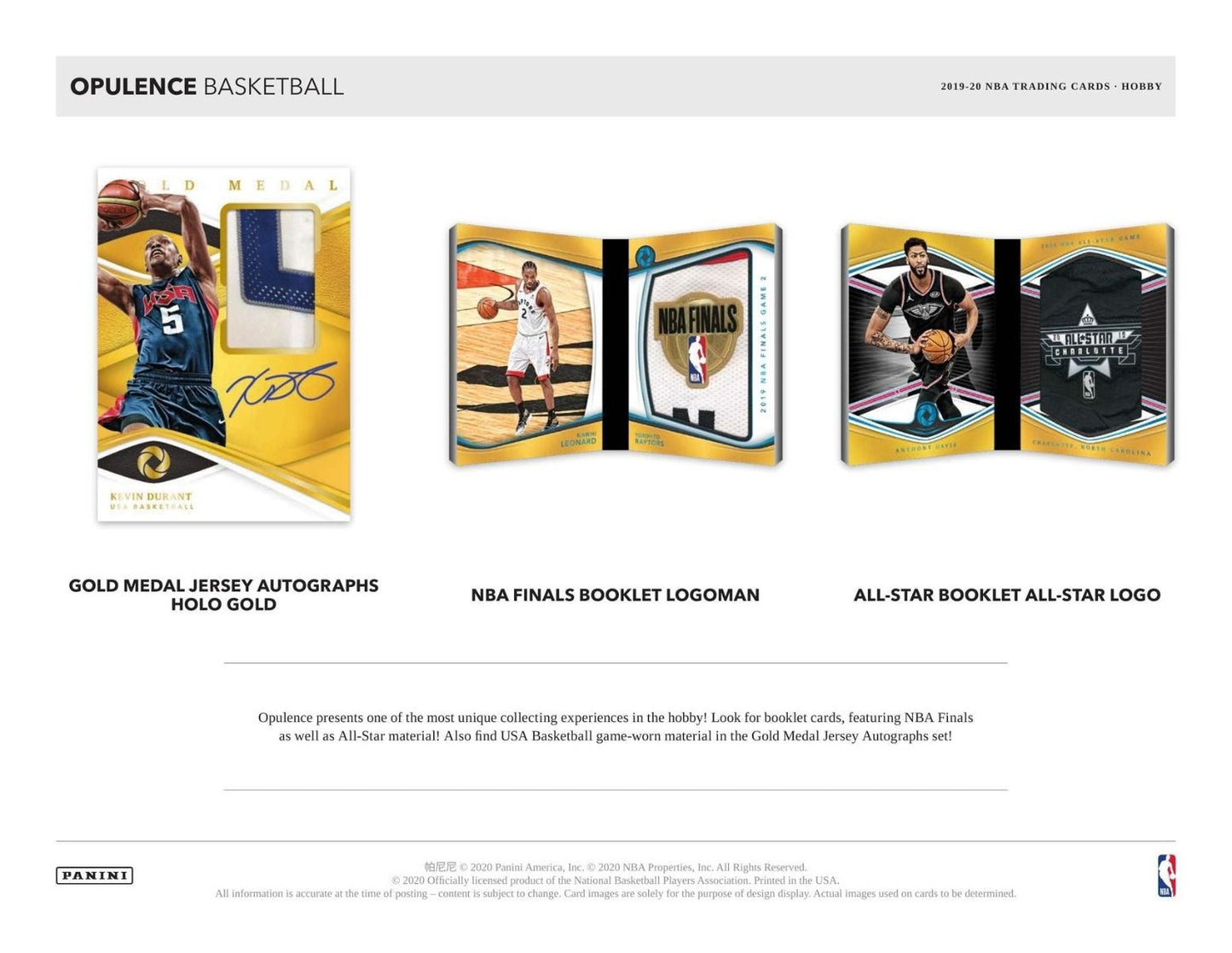 2019-20 Panini Opulence Basketball Hobby 2 Box (Case)