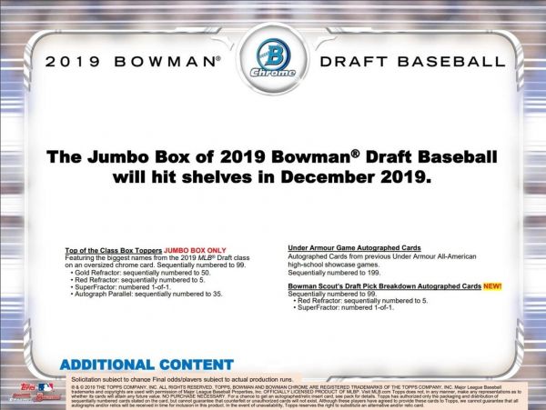 2019 Bowman Draft Baseball Jumbo 8 Box (Case)