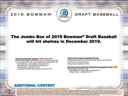 2019 Bowman Draft Baseball Jumbo 8 Box (Case)