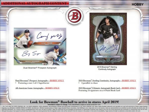 2019 Bowman Baseball Hobby 12 Box (Case)