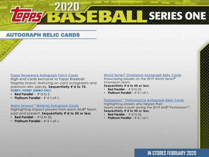 2020 Topps Series 1 Baseball Hobby 12 Box (Case)