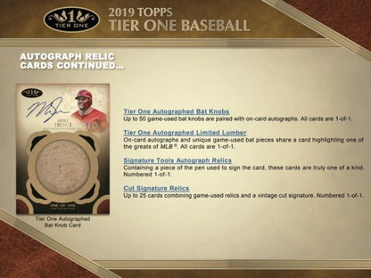 2019 Topps Tier One Baseball Hobby 12 Box (Case)