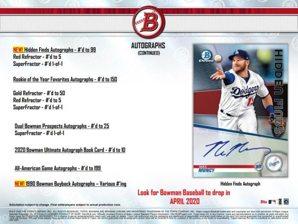 2020 Bowman Baseball Jumbo 8 Box (Case)