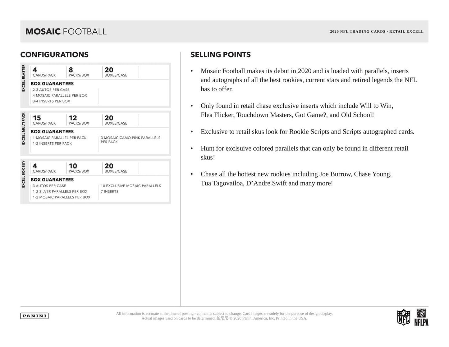 2020 Panini Mosaic Football Multi-Pack Cello 20 Box (Case)