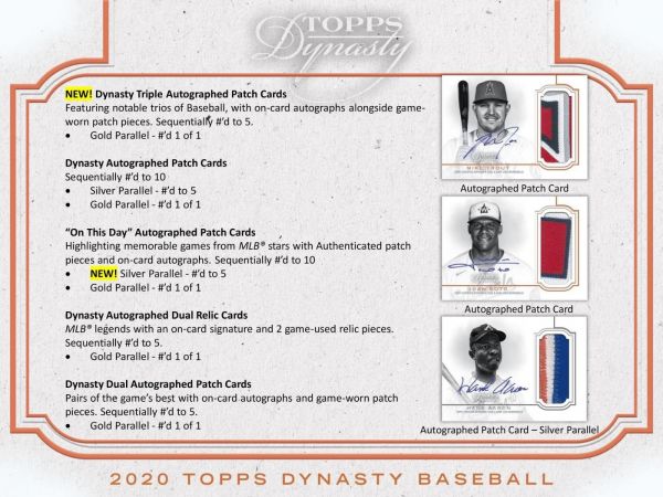 2020 Topps Dynasty Baseball Hobby 5 Box (Case)