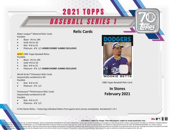 2021 Topps Series 1 Baseball Hobby 12 Box (Case)