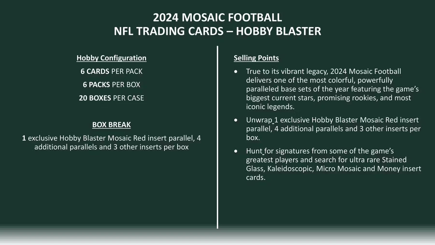 2024 PANINI MOSAIC FOOTBALL HOBBY BLASTER 20 BOX (CASE)