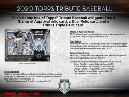 2020 Topps Tribute Baseball Hobby 6 Box (Case)