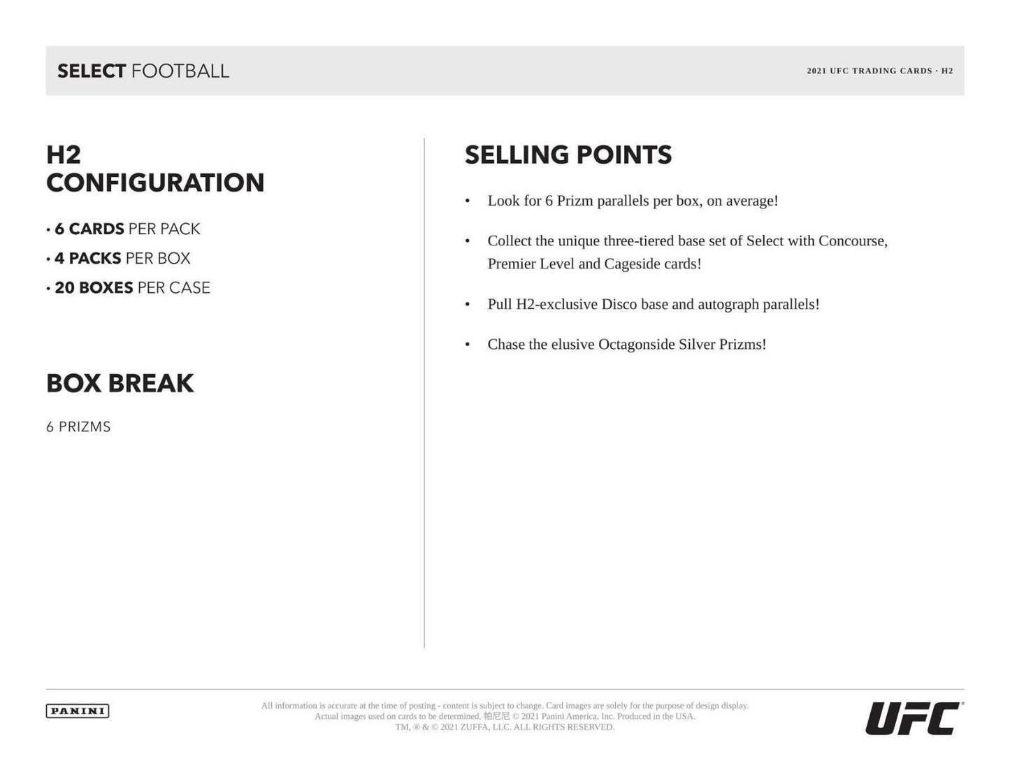 2021 Panini Select H2 Hybrid UFC Hobby (Box)