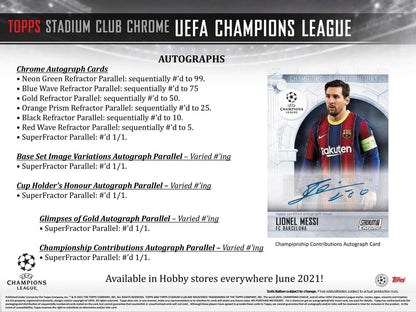 2020-21 Topps Chrome UEFA Champions League Stadium Club Soccer Hobby (Box)