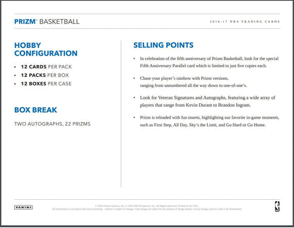 2016-17 Panini Prizm Basketball Jumbo (Box)