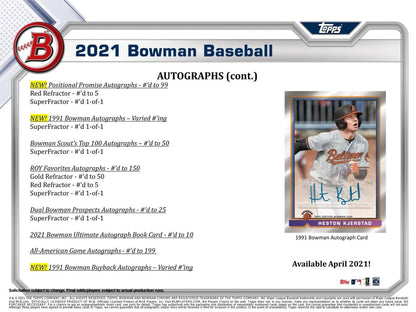 2021 Bowman Baseball Jumbo (Box)