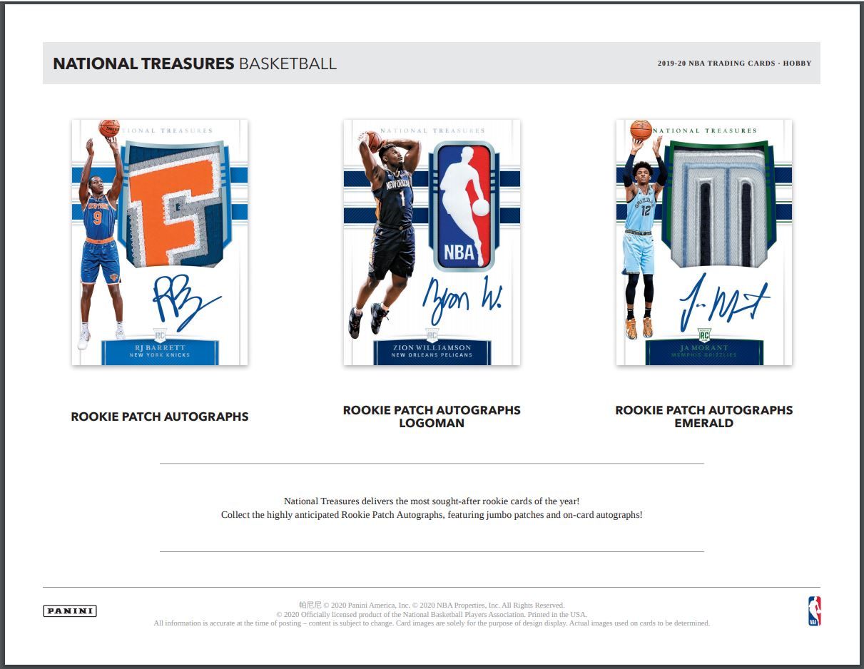 2019-20 Panini National Treasures Basketball Hobby 4 Box (Case)