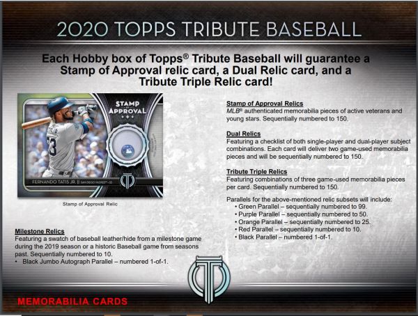 2020 Topps Tribute Baseball Hobby (Box)