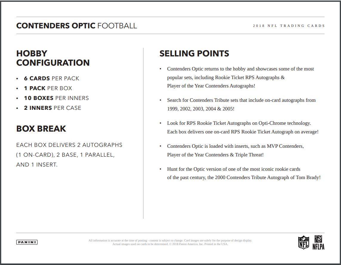 2018 Panini Contenders Optic Football Hobby (Box)