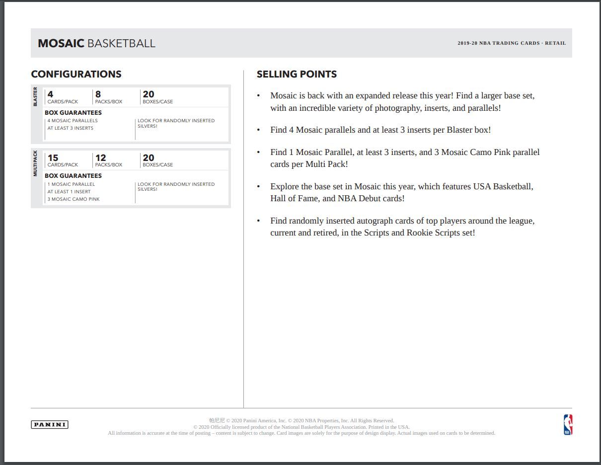 2019-20 Panini Mosaic Basketball Blaster (Box)