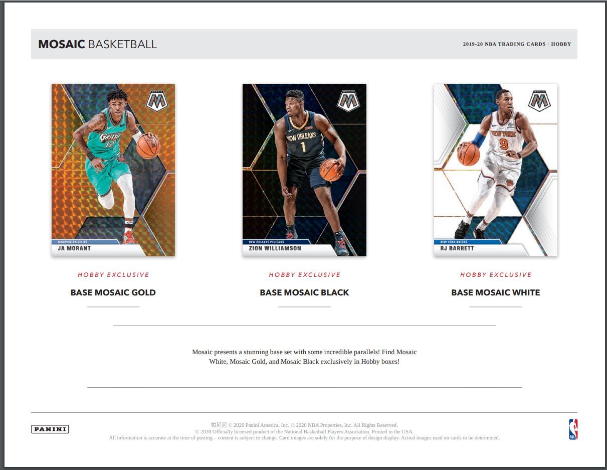 2019-20 Panini Mosaic FOTL 1st Off the Line Basketball Hobby (Box)