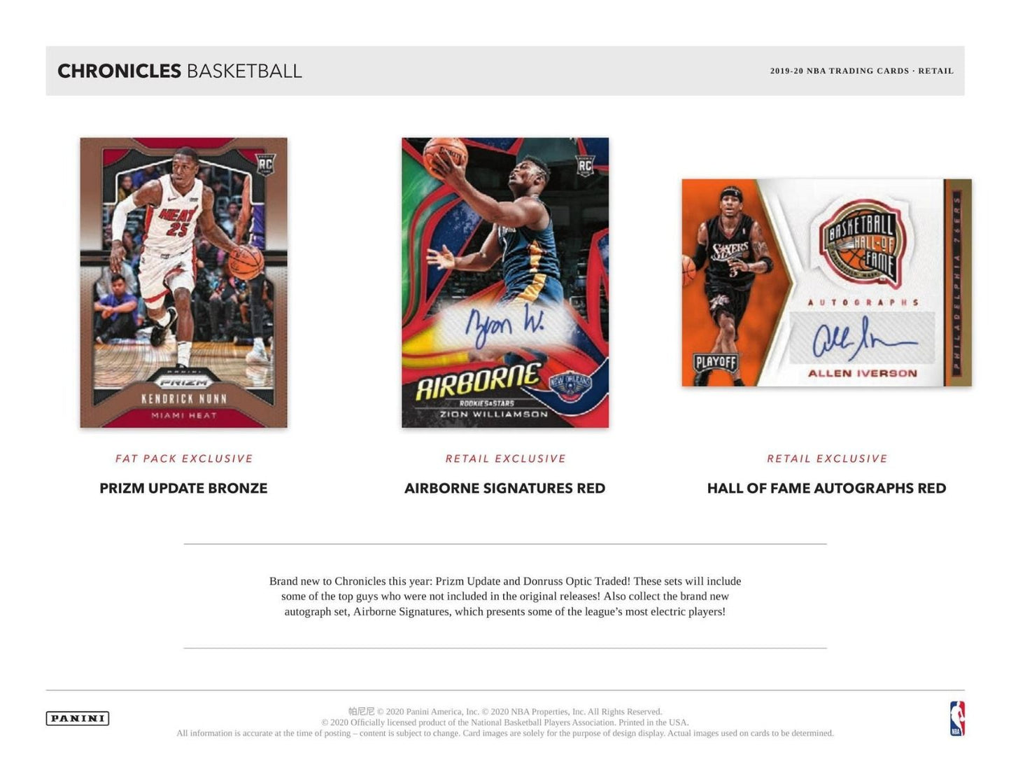 2019-20 Panini Chronicles Basketball Fat Pack Cello 12 Box (Case)