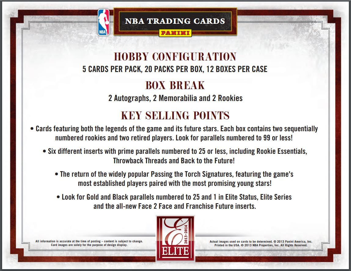 2013-14 Panini Elite Basketball Hobby 12 Box (Case)