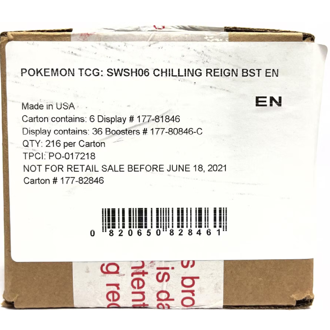 POKEMON SWORD & SHIELD CHILLING REIGN SEALED BOOSTER 6 BOX (CASE)