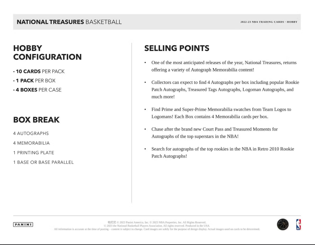 2022-23 Panini National Treasures Basketball 4 Box Hobby (Case)