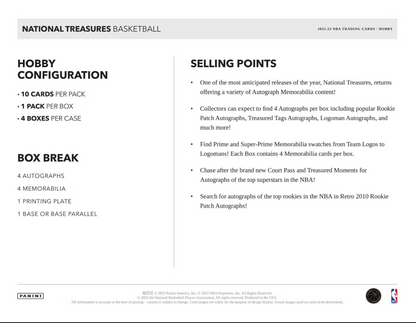 2022-23 Panini National Treasures Basketball 4 Box Hobby (Case)