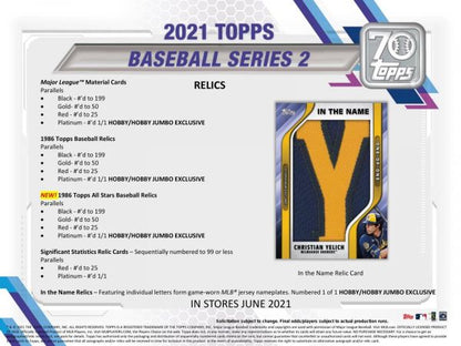 2021 Topps Series 2 Baseball Jumbo 6 Box (Case)