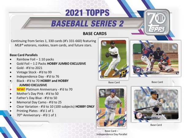 2021 Topps Series 2 Baseball Jumbo 6 Box (Case)