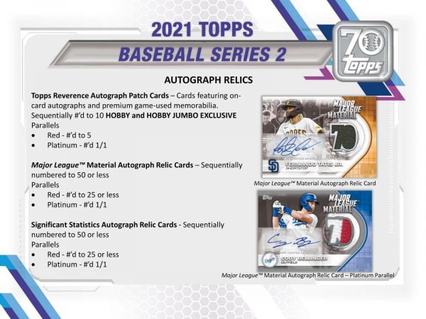 2021 Topps Series 2 Baseball Jumbo 6 Box (Case)